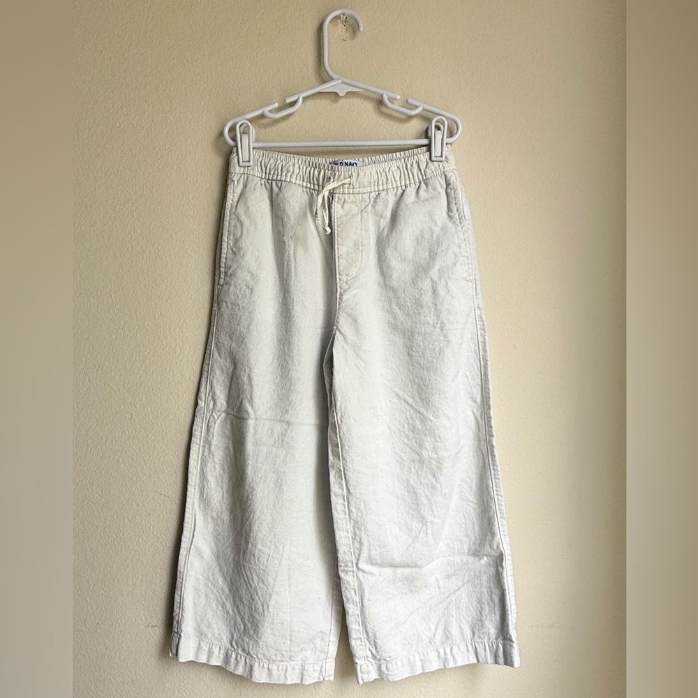 Old Navy Kids Girls White Casual Linen Drawstring Wide-Leg Pants 6
